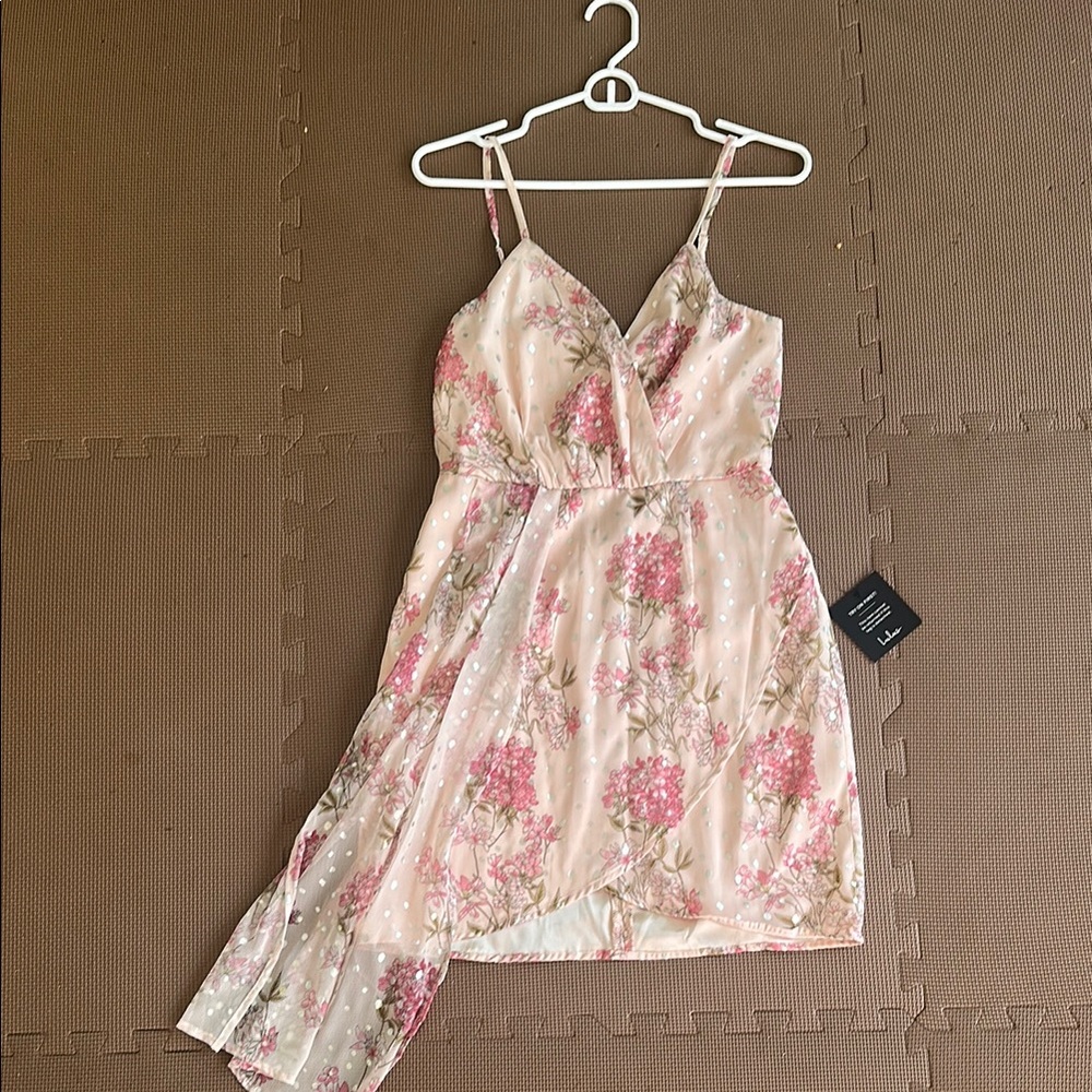 Lulu's Pink Floral Asymmetrical Dress